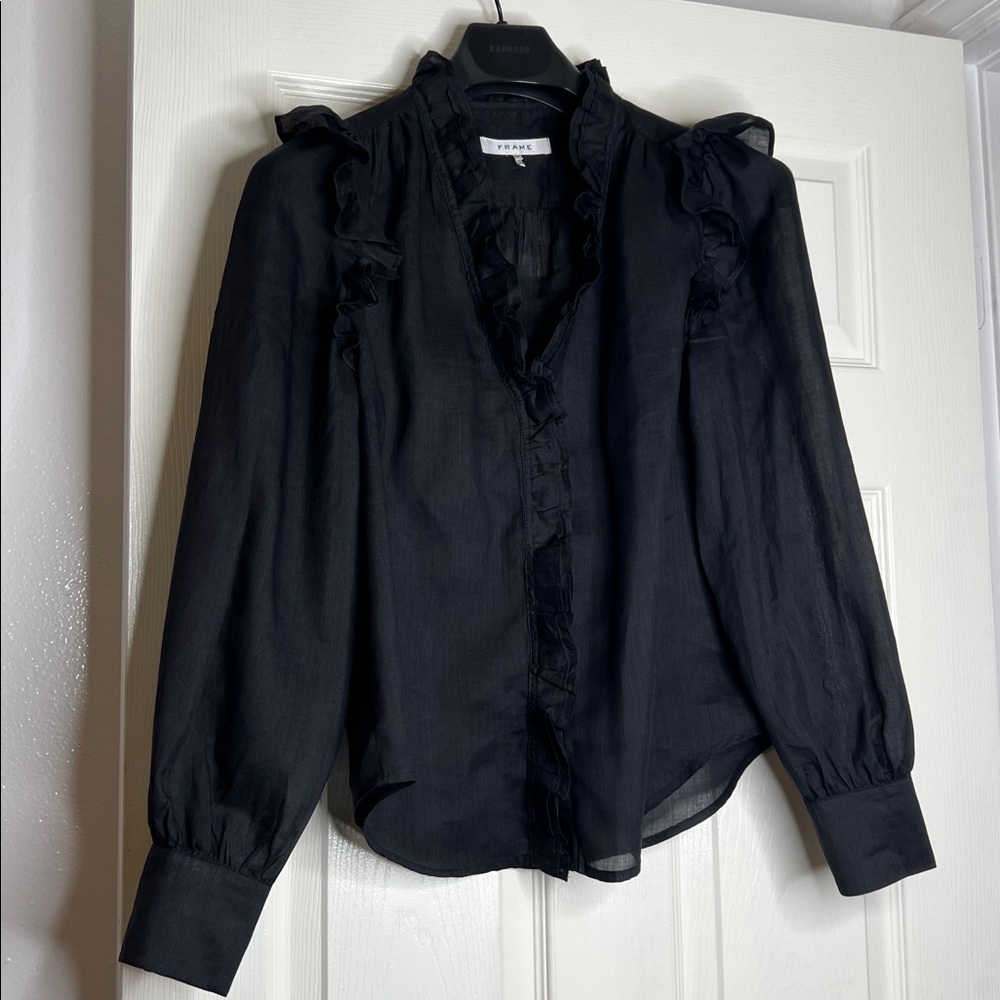 Frame Black Ruffled Blouse 100% RAMIE - Picture 4 of 9